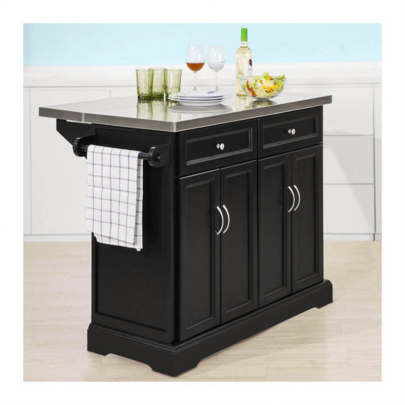 Lockaby Kitchen Island, Black, Stainless Steel