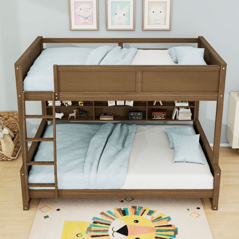 Lit superposé avec armoires et ports USB, Double TG sur grand, Bois antique