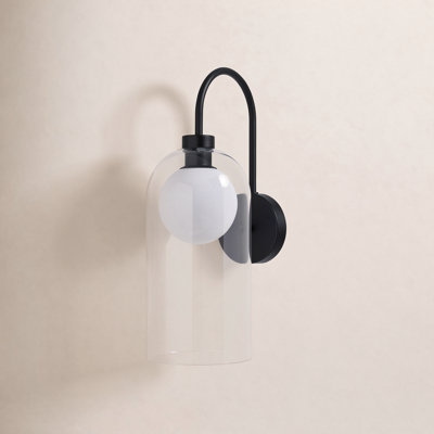 7 po Rihanna Applique 1 lumière noire avec abat-jour en verre opale transparent et plat