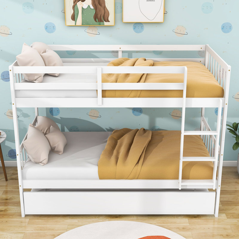 Csongor Kids Twin Over Twin Bunk Bed with Trundle, White