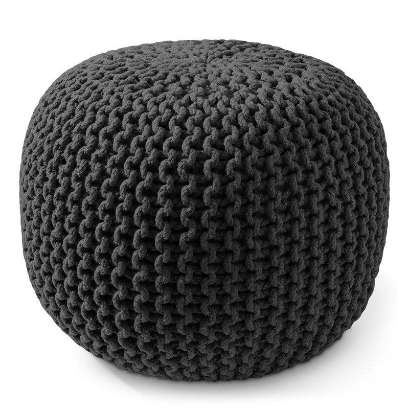  Repose-pieds Casafield, repose-pieds rembourré en tricot de coton noir, Noir, Round