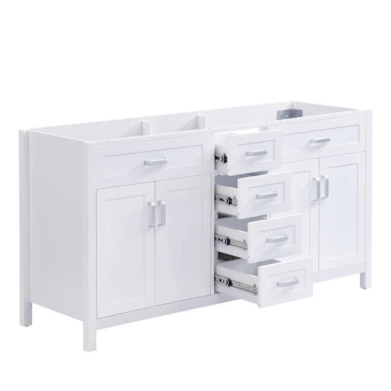 Meuble-lavabo moderne Kensington de 149 cm (58,7 po) avec 4 tiroirs, 2 armoires à double porte et quincaillerie à fermeture amortie