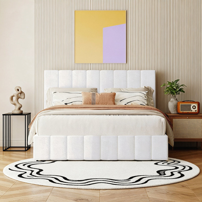 Queen Size Upholstered Platform Bed, White