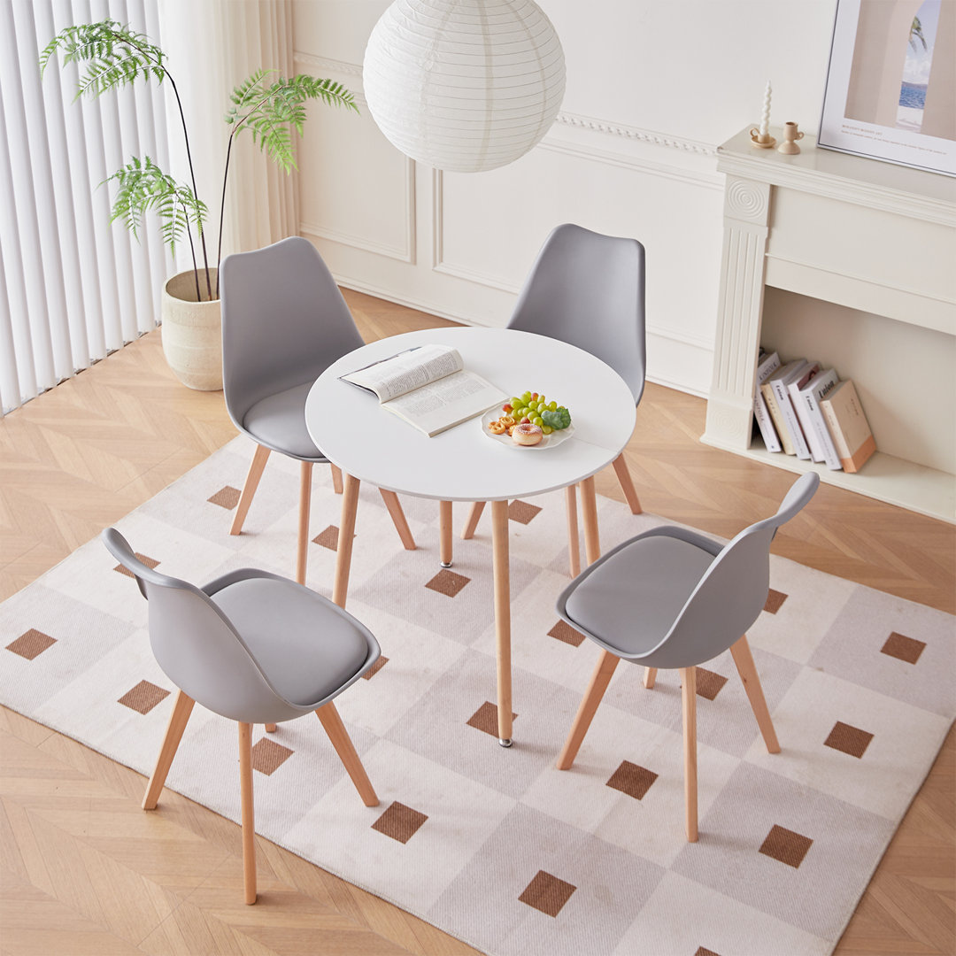 4 - Person Dining Set - Modern Round Kitchen & Dining Table Set With 4 Upholstered Chairs - Natural Wood Legs