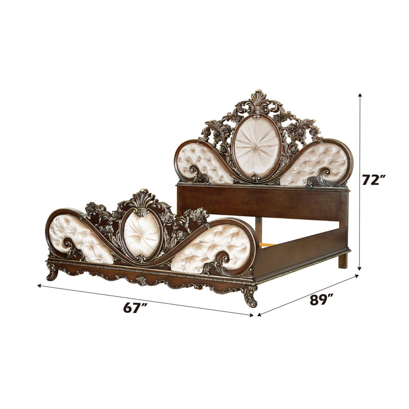 Devany Queen Cream Upholstered Wood Bed with Tufted Headboard