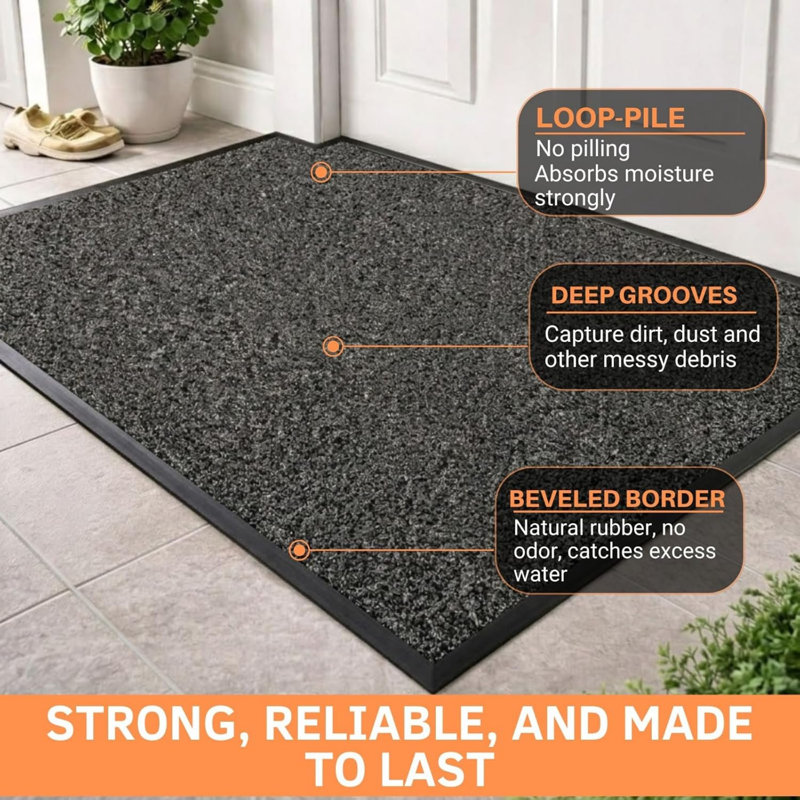 Grey Door Mat Heavy Duty Indoor Outdoor Dirt Trapper Barrier Mat Non-Slip Entrance Hallway kitchen Bath Low Profile Rug Shoes Scraper Absorbent Carpet (60x160cm)