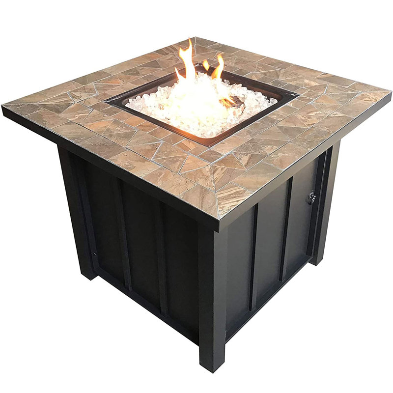 Table de foyer d'extérieur au propane en acier H 24,5 po x l 24,5 po avec couvercle