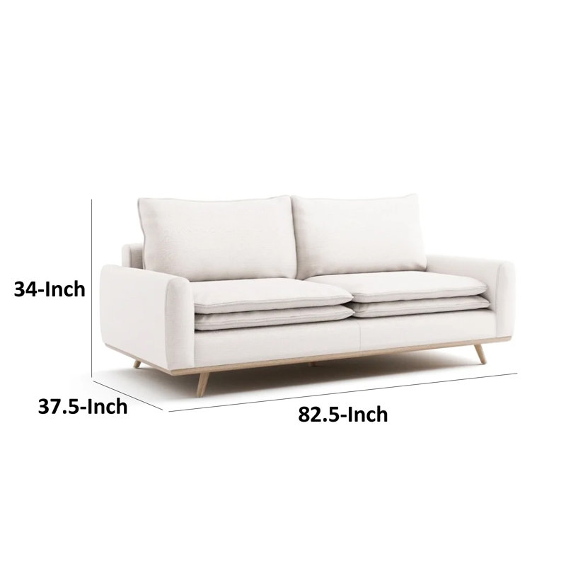 Canapé Yaana avec coussins en mélange de plumes, bois, 83 po, Brun chêne, Blanc