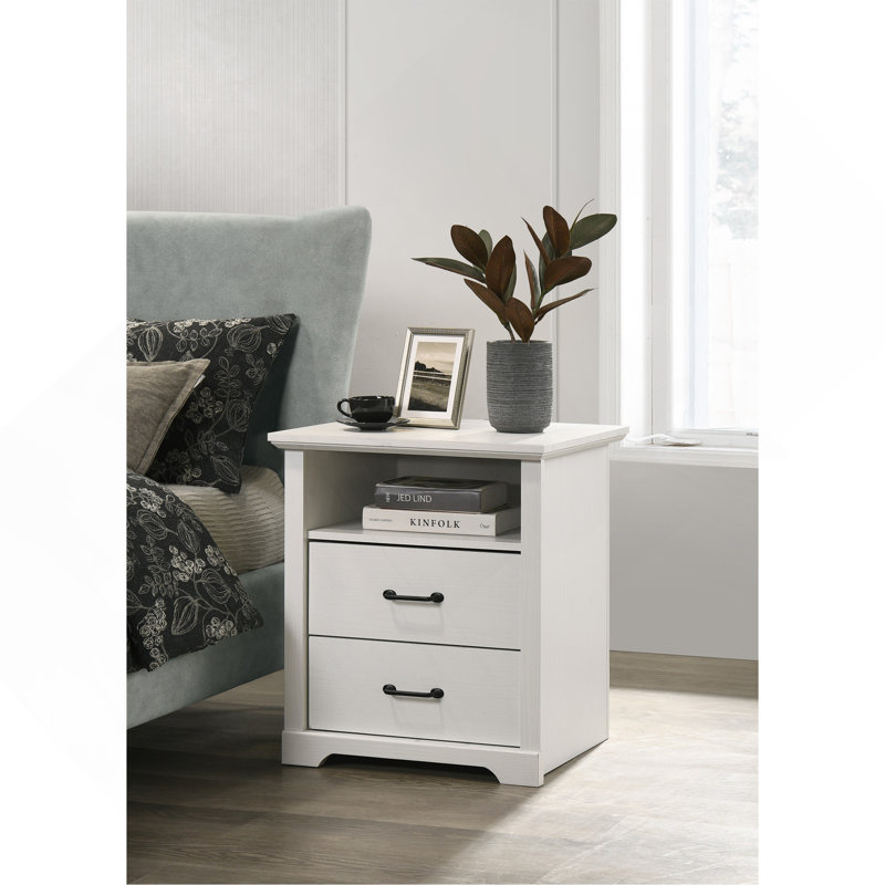 22"W White 2-Drawer Nightstand Bedside Table With USB Charging  Ports, White