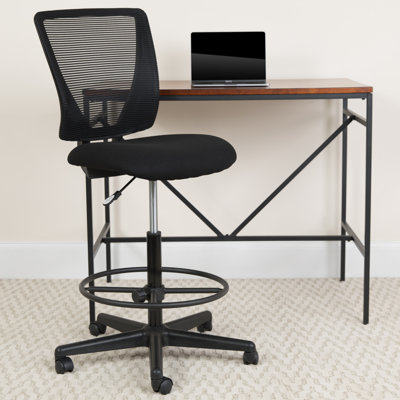 Sinda Mid-Back Mesh Drafting Chair with Fabric Seat and Adjustable Foot Ring by Flash Furniture