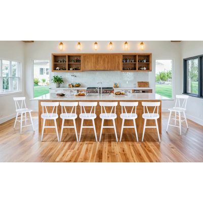 Brentyn 24"H Wood Mid-Century Modern Spindle Full Back Kitchen Counter Height Barstools Chair
