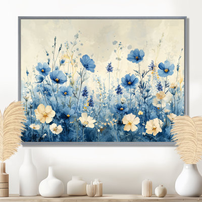 Jacely Field of Blues Watercolor Wildflowers II - Art mural fleurs sauvages