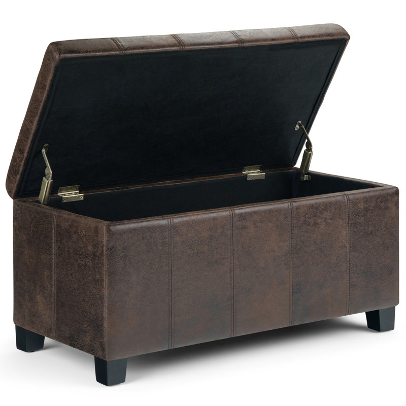 Dover 36"W Upholstered Contemporary Rectangular Storage Ottoman with Lift Top, Brown Faux Leather