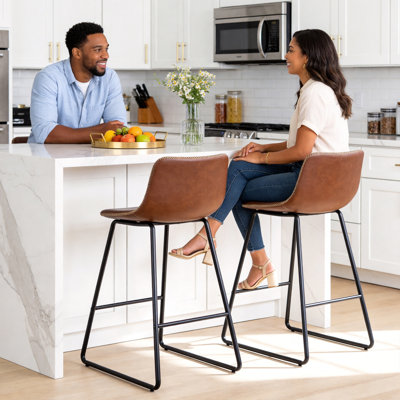Bar Stools of 2/3/4, 26/30 Inch Counter Height Barstools with Back Faux Leather Bar Height Stools for Kitchen Island Counter
