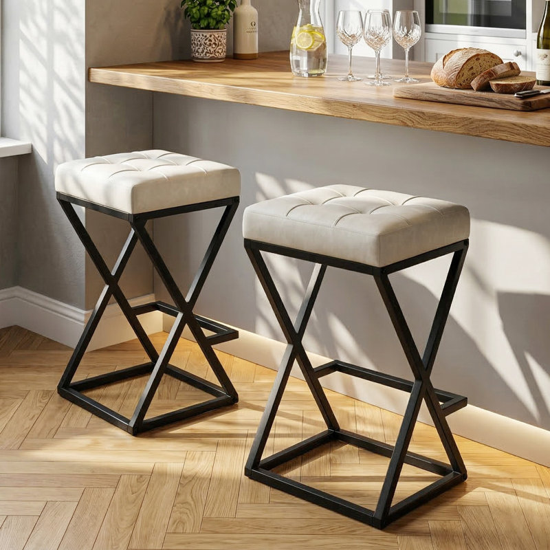 Tabouret de bar Mid-Century 26 po, Blanc, 2