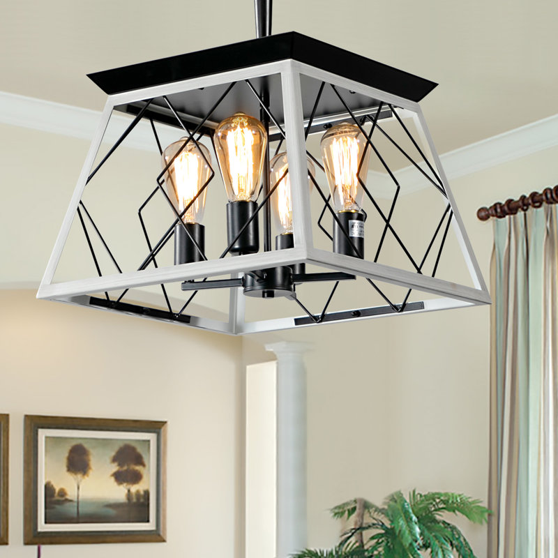 Luminaire suspendu géométrique 4 lumières Virlinda, Argent