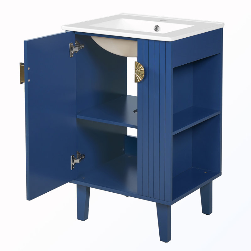 Freestanding Vanity  With Shelves, Blue