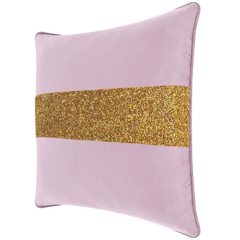 Coussin lumineux avec rayures strass - velours, Carré 20 po, Velours lavande / or