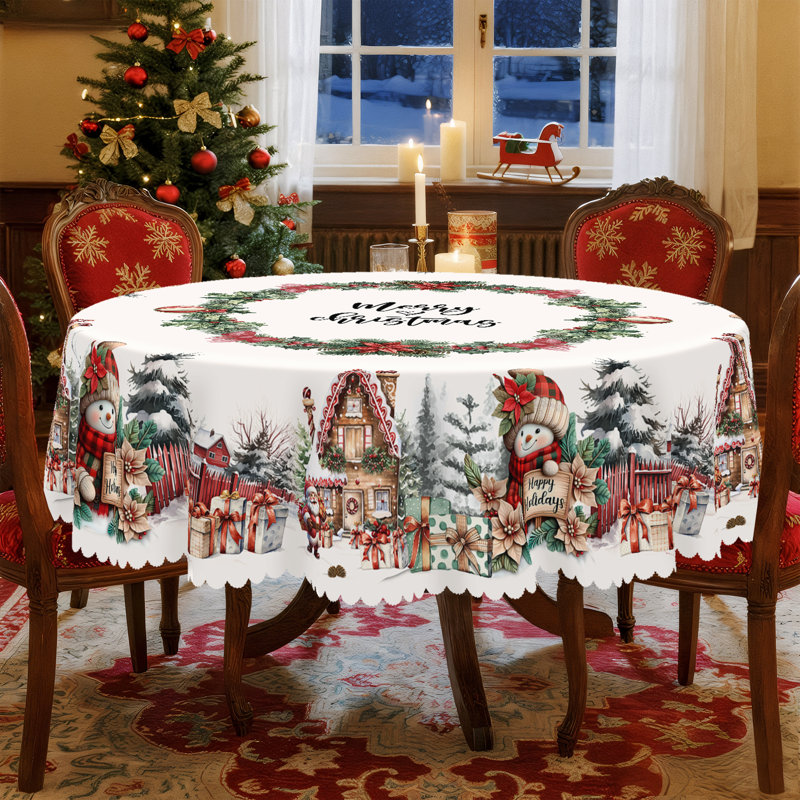 Nappe lavable en polyester motif bonhomme de neige pour décoration de Noël