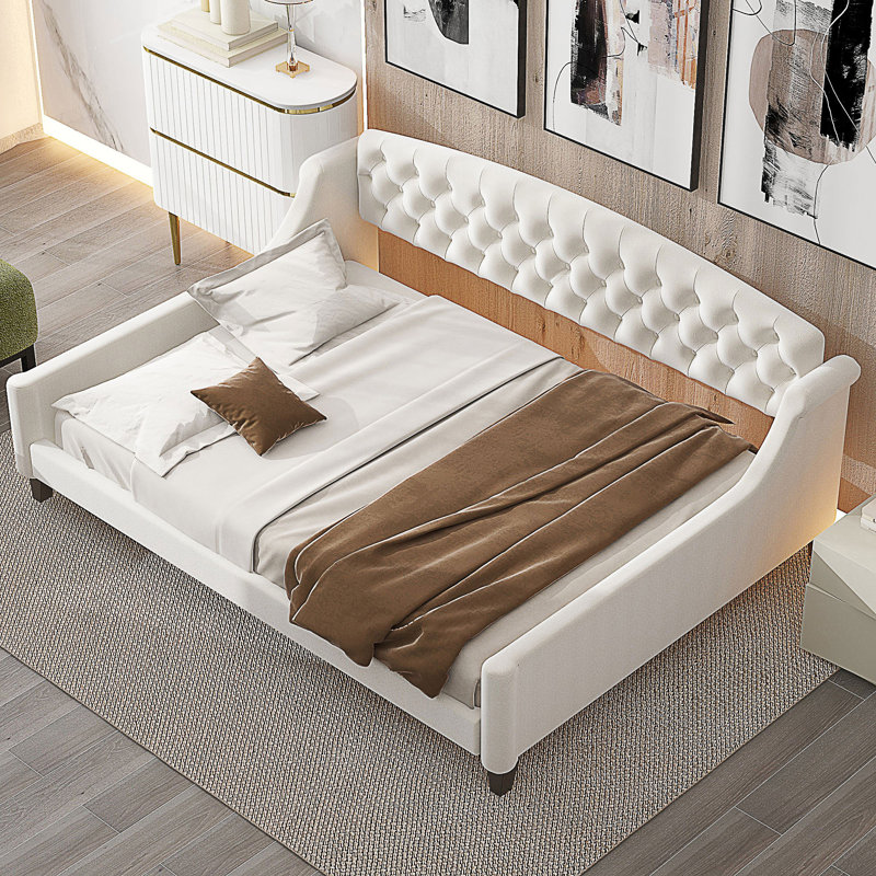 Modern Luxury Tufted Button Daybed, Beige, Full