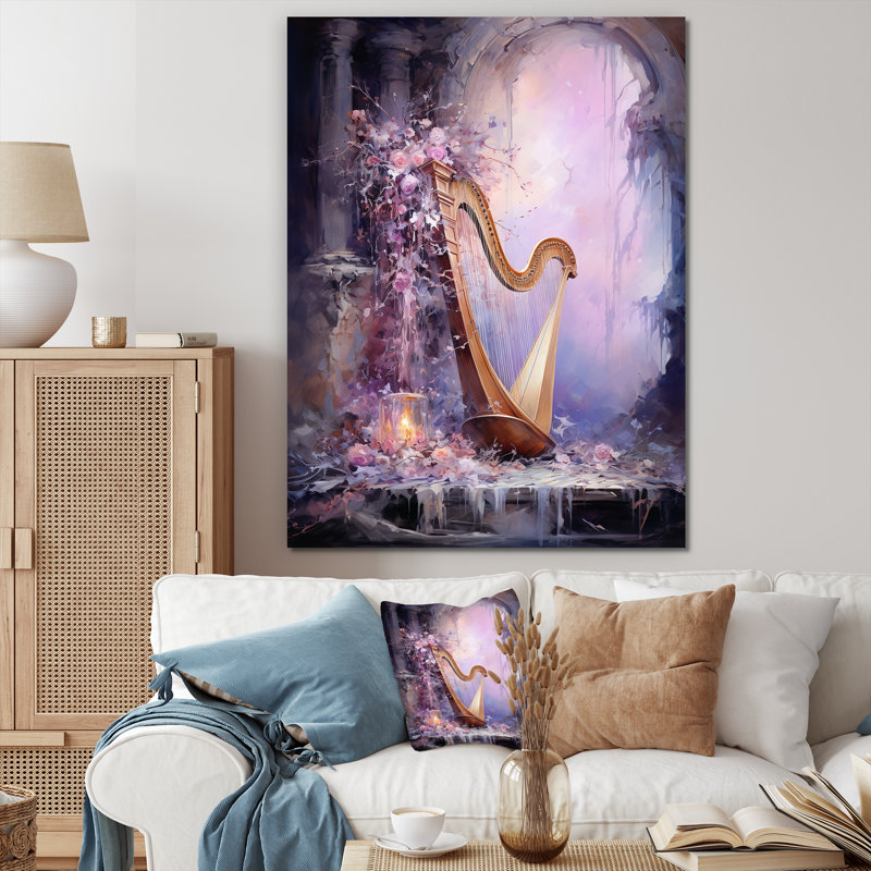 Lyre Lore Mythical Mauve sur toile, Toile tendue, H 40 po x l 30 po