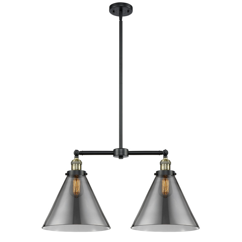 Runkle 2 - Light Kitchen Island Pendant, 6 Watt Vinage LED Bulb, Smoked, Black Antique Brass