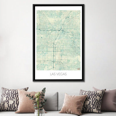 « las vegas rétro bleu aquarelle urban blueprint map », reproduction d’impression sur toile