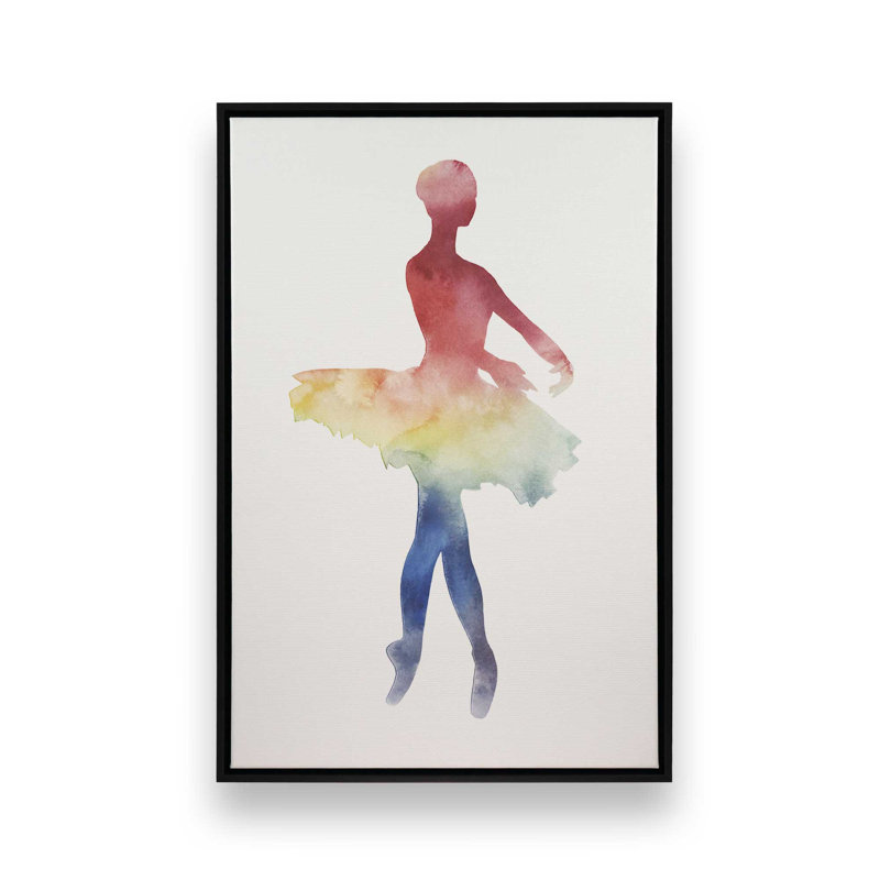 Silhouette arc-en-ciel aquarelle ballet III, H 30,75 po x l 20,75 po, Noir satiné, Cadre flottant