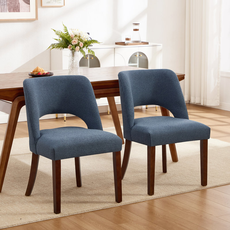 Upholstered Solid Wood Dining Side Chair, Dark Blue