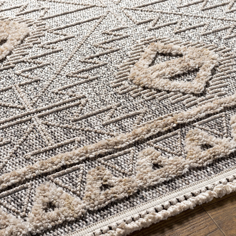 Howden Moroccab Gray/Biege Area Rug, Rectangle 6'7" x 9'