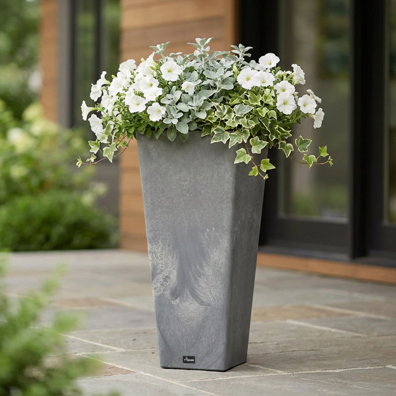 Valencia 10.5"x24"H Square Planter with Water Tray, Gray