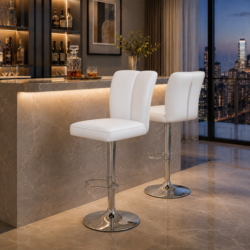 Ensemble de 2 tabourets de bar pivotants réglables modernes avec dossier en similicuir, Blanc