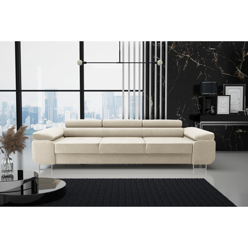 Belanna 260Cm Pillow Top Arm Sofa Bed, Light Beige, Matte Black
