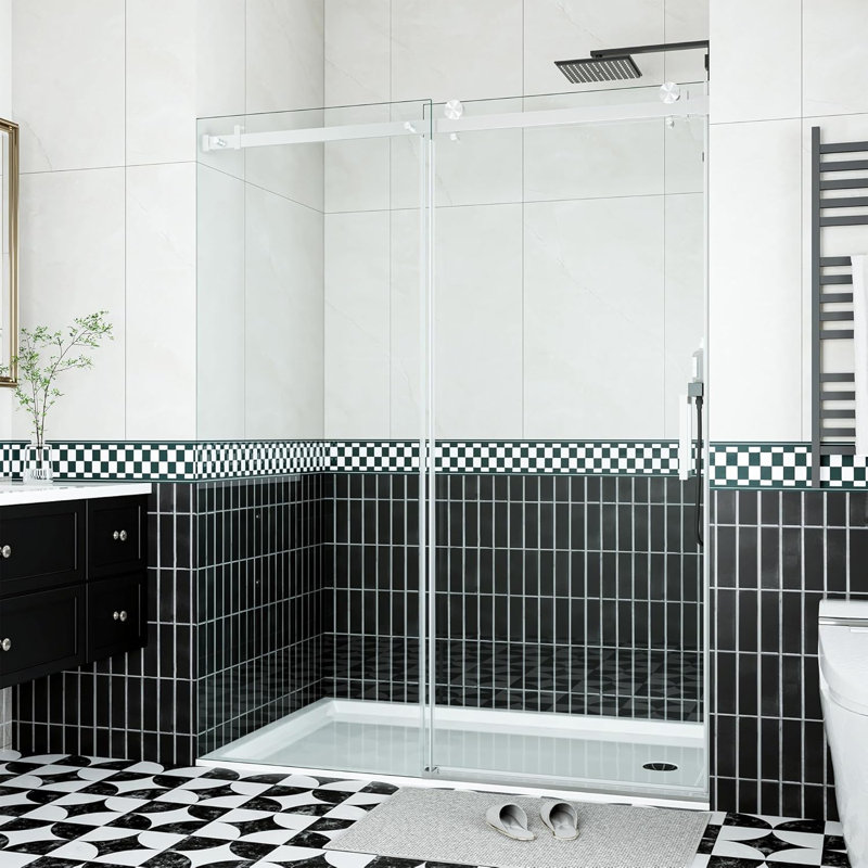 Shower Door, 44-48" W × 76" H Frameless Sliding Shower Door,Waterproof Glass Shower Door With Stainless Steel Handle And Seal Strip, 5/16" (8Mm) Easy-Clean Tempered Glass，