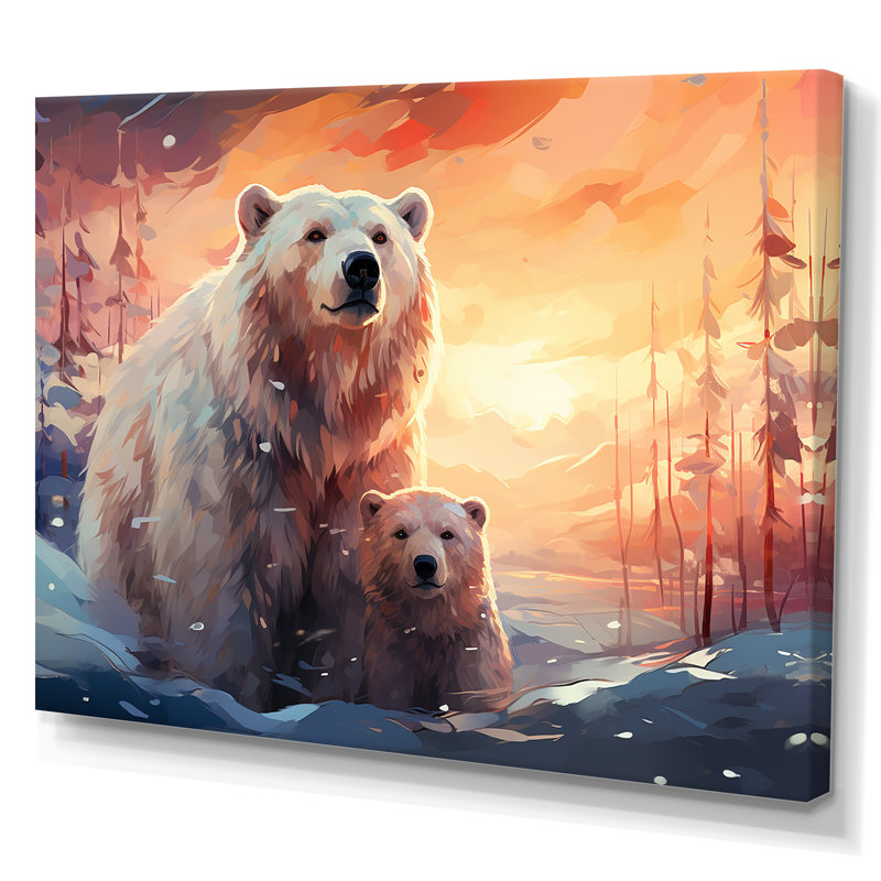 Famille d'ours polaire Starlit en hiver II - ours 2, art mural, Toile tendue, H 24 po x l 32 po x P 1 po