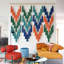 Macramé fil tendu à la main Boho Vague fait à la main pompon 47 "* 39", bleu orange vert