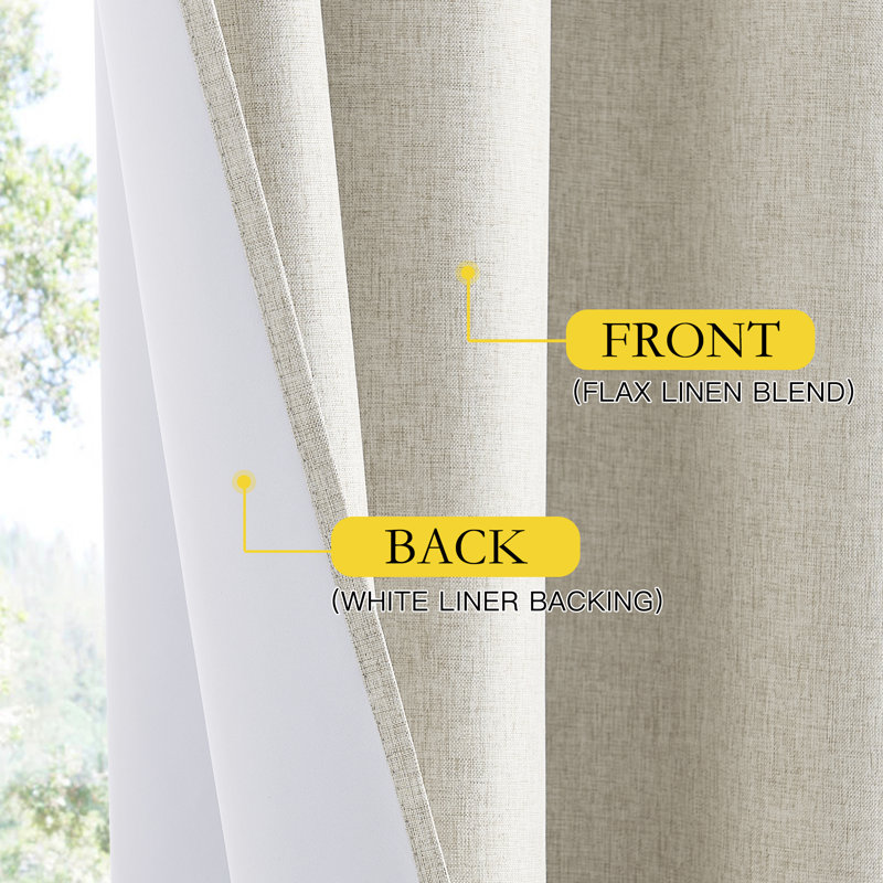 100% Blackout Faux Linen Curtains for Living Room Grommet Privacy Insulated Drapes, Set of 2, 52" W x 72" L, Sand