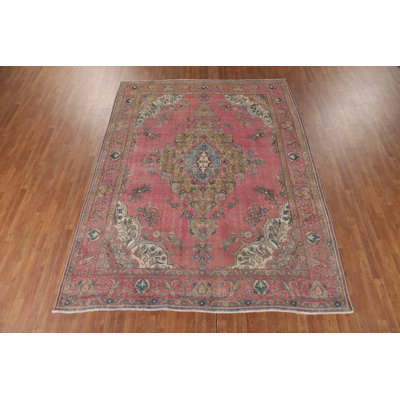 Tapis rose rétro en laine 8x11