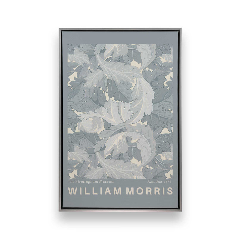 «Grey Acanthus» par William Morris, reproduction sur toile, H 12,75 po x l 8,75 po, Cadre flottant en chrome poli
