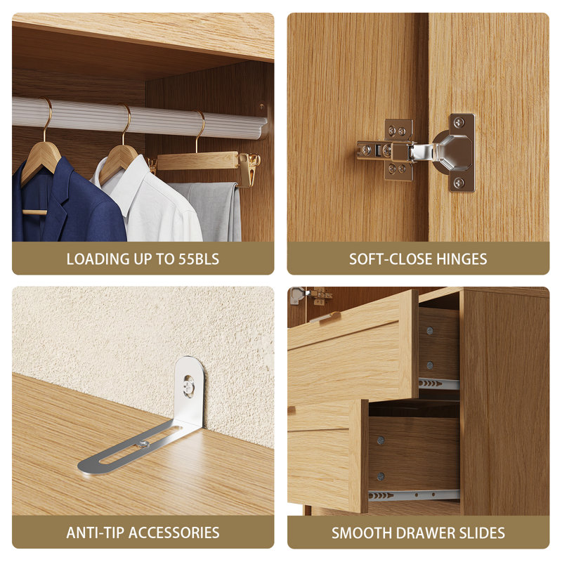 Armoire-penderie autoportante en bois avec 2 tiroirs