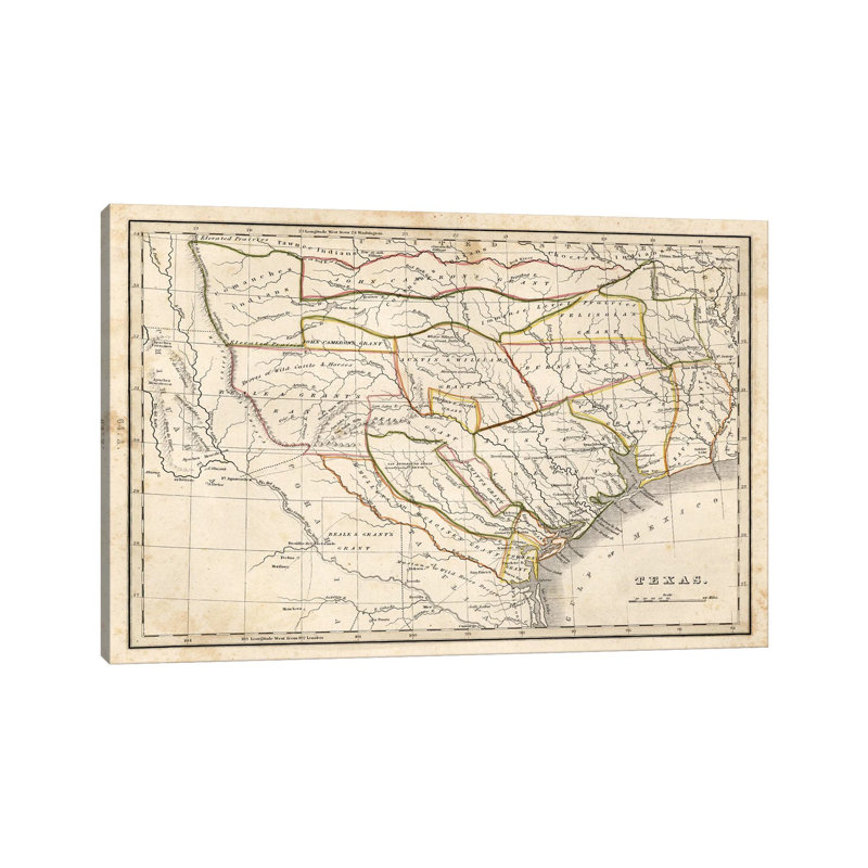 Texas Historical Map 1 Piece Wrapped Canvas Painting, 20.32 cm H x 30.48 cm W