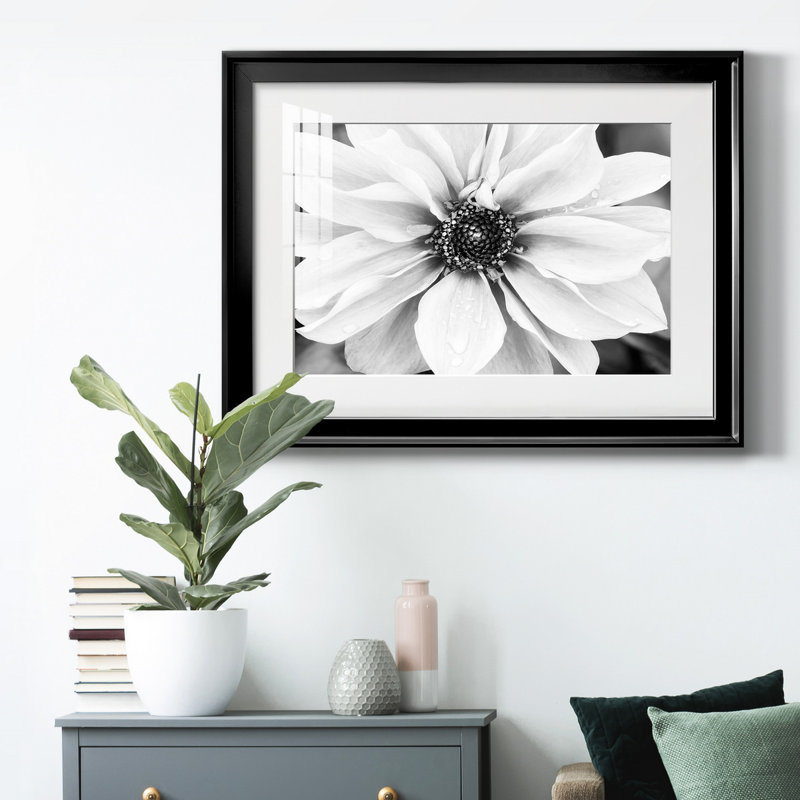 Hello Daisy - Matted and Framed Under Acrylic Glass, Large Living Room Wall Art, 30.5" H x 42.5" W x 1" D, Black