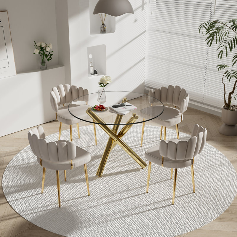 Ensemble de salle à manger 5 pièces, H 29,5 po x L 39,37 po x l 39,37 po, Ivoire