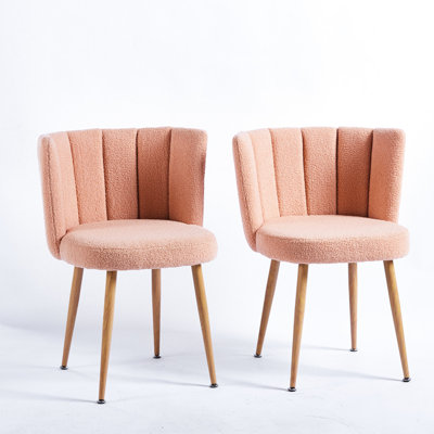 2 Beige Dining Chair Assembly - Comfortable Seat, Short Hair Upholstery, Iron Tube Legs With Wood Color Scheme Collection Spacious And Comfortable, Padding, Finish