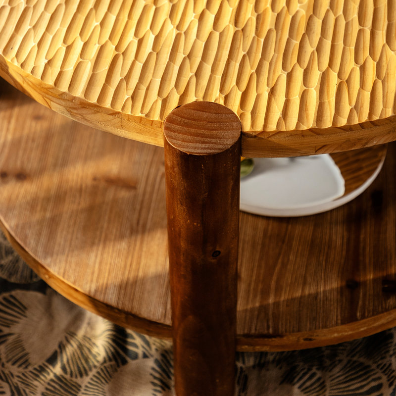 Table basse, table basse ronde à 2 niveaux avec tablette de rangement