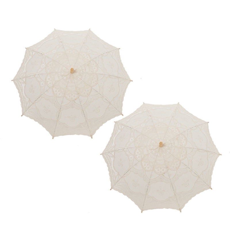 Parasols en dentelle avec parasol et poignée en bois, Ivoire