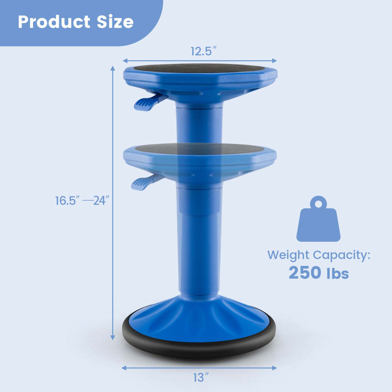 Manahil Adjustable Height Ergonomic Active Stool with, Blue