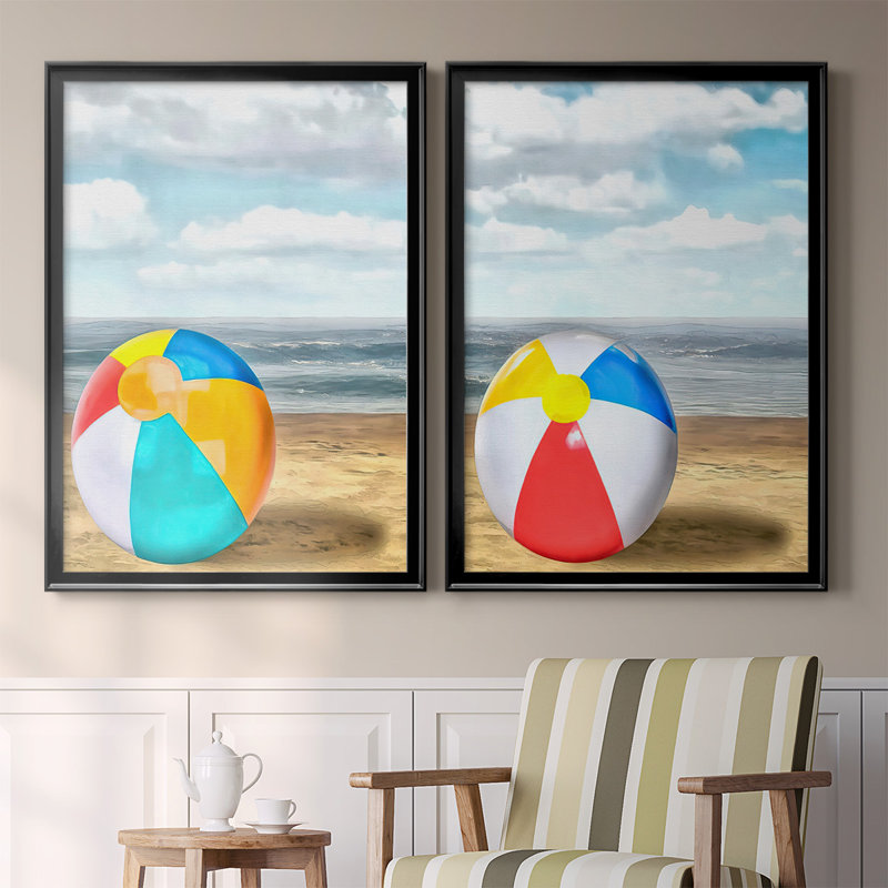 Beach Ball I - ensemble de 2 reproductions d'art sur toile encadrées, H 42,5 po x l 61 po x P 1,25 po, Noir