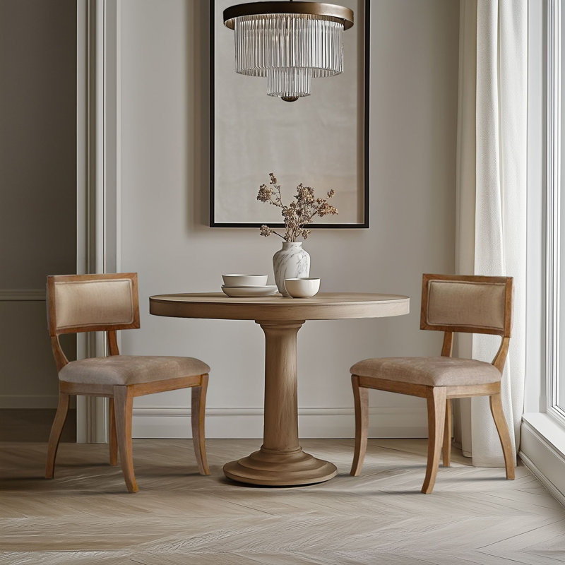Marie Upholstered Split-Back Dining Chairs with Curved Wood Frame (Set of 2), Beige/Natural