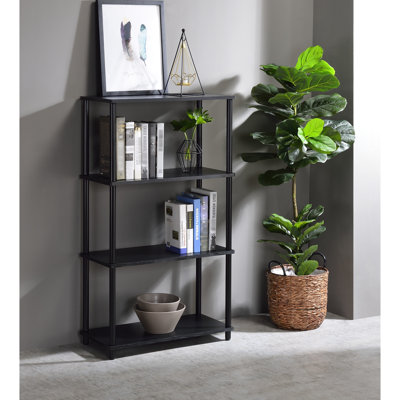 Black Metal Industrial 4 Tier Shelf Bookcase With 15Mm Panel And 0.6Mm Tube, Contemporary Bookshelf In Black, Thickness 1" X Vibe